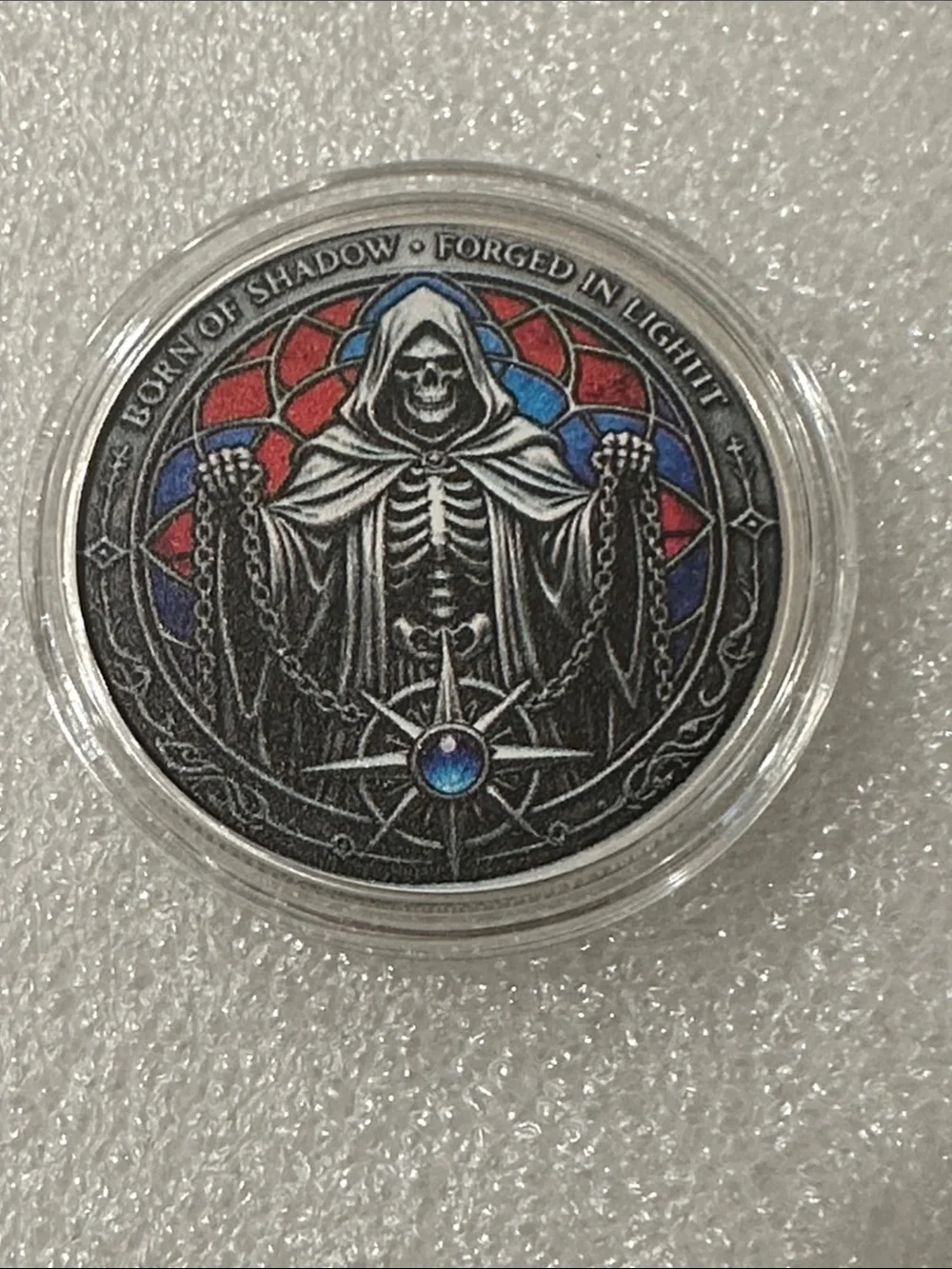Skull & Swords Challenge Coin - Red and Green Accents